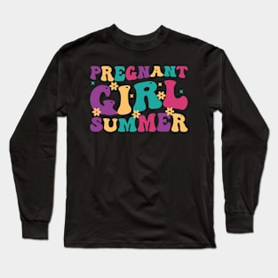 Pregnant Girl Summer Baby Shower Pregnancy Reveal Long Sleeve T-Shirt